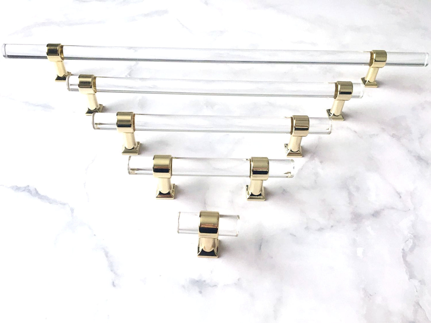 Acrylic Drawer Handles, Lucite Cabinet Pulls, Polished Gold Clear, Kitchen Hardware