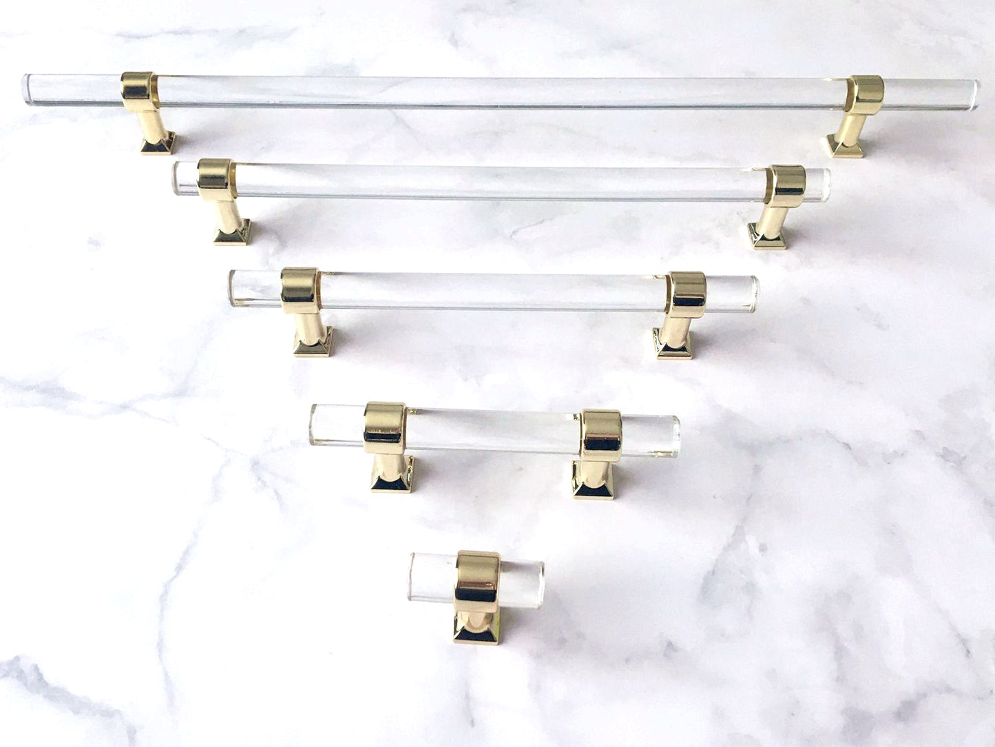 Acrylic Drawer Handles, Lucite Cabinet Pulls, Polished Gold Clear, Kitchen Hardware