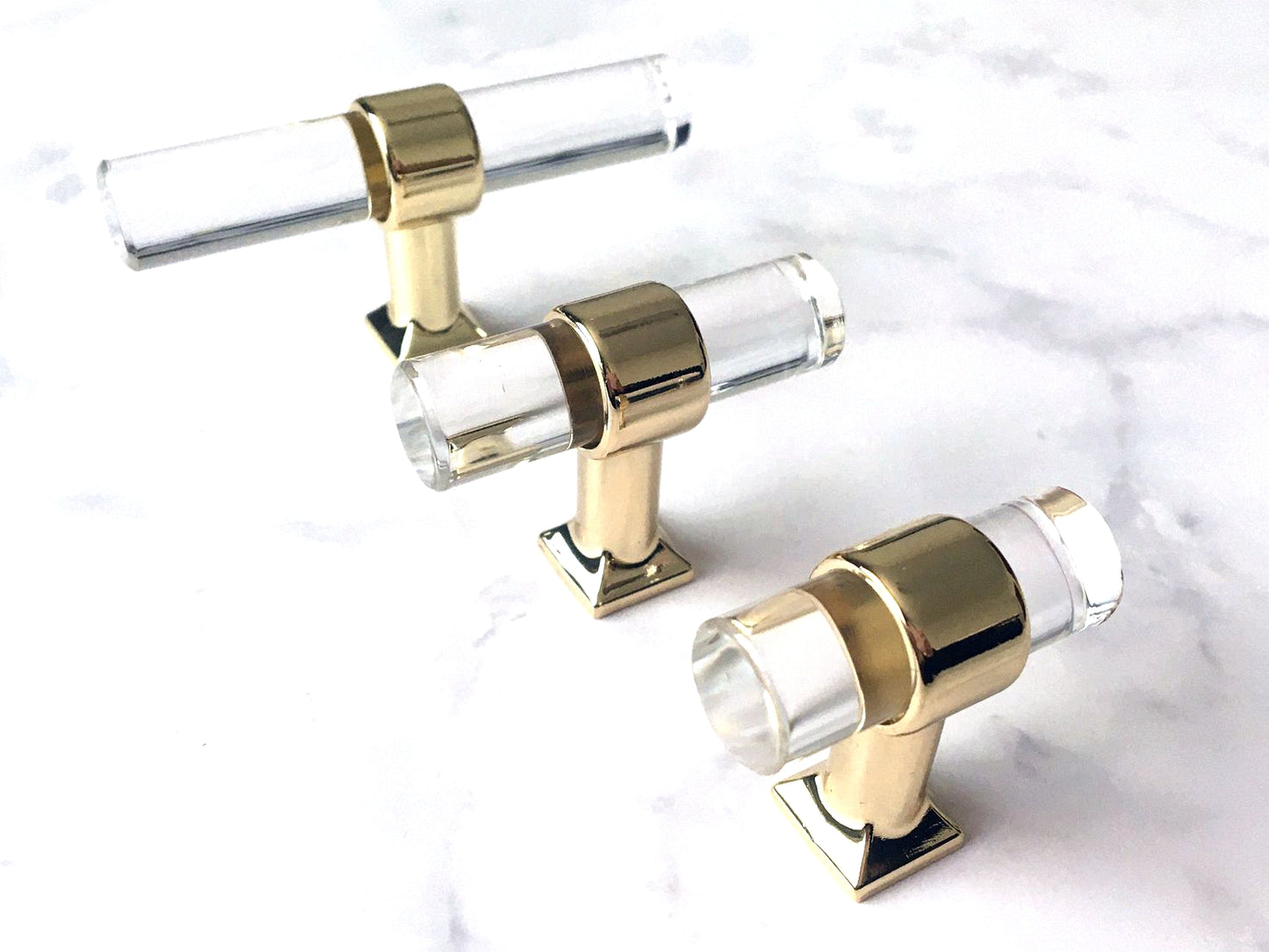 Acrylic Drawer Handles, Lucite Cabinet Pulls, Polished Gold Clear, Kitchen Hardware