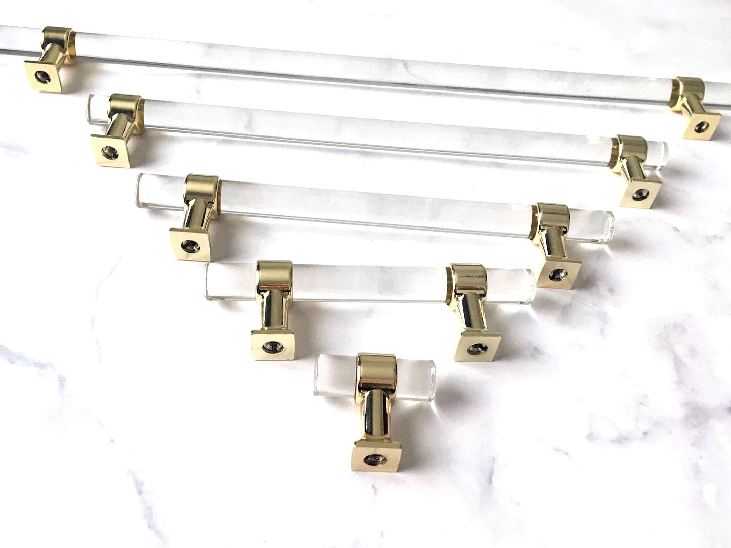 Acrylic Drawer Handles, Lucite Cabinet Pulls, Polished Gold Clear, Kitchen Hardware