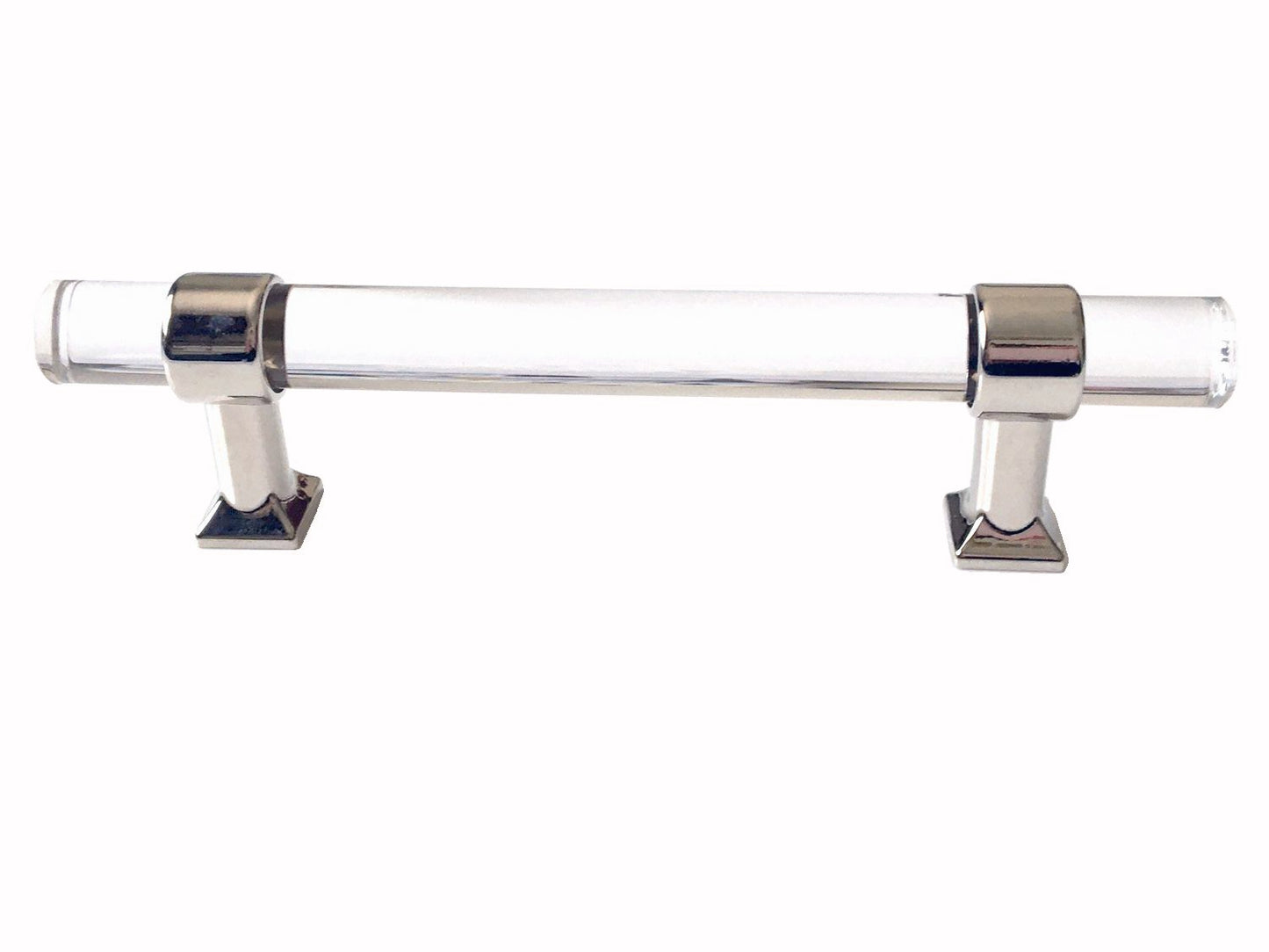 Acrylic Drawer Handles, Lucite Cabinet Pulls, Polished Chrome Silver, Minimalism Hardware