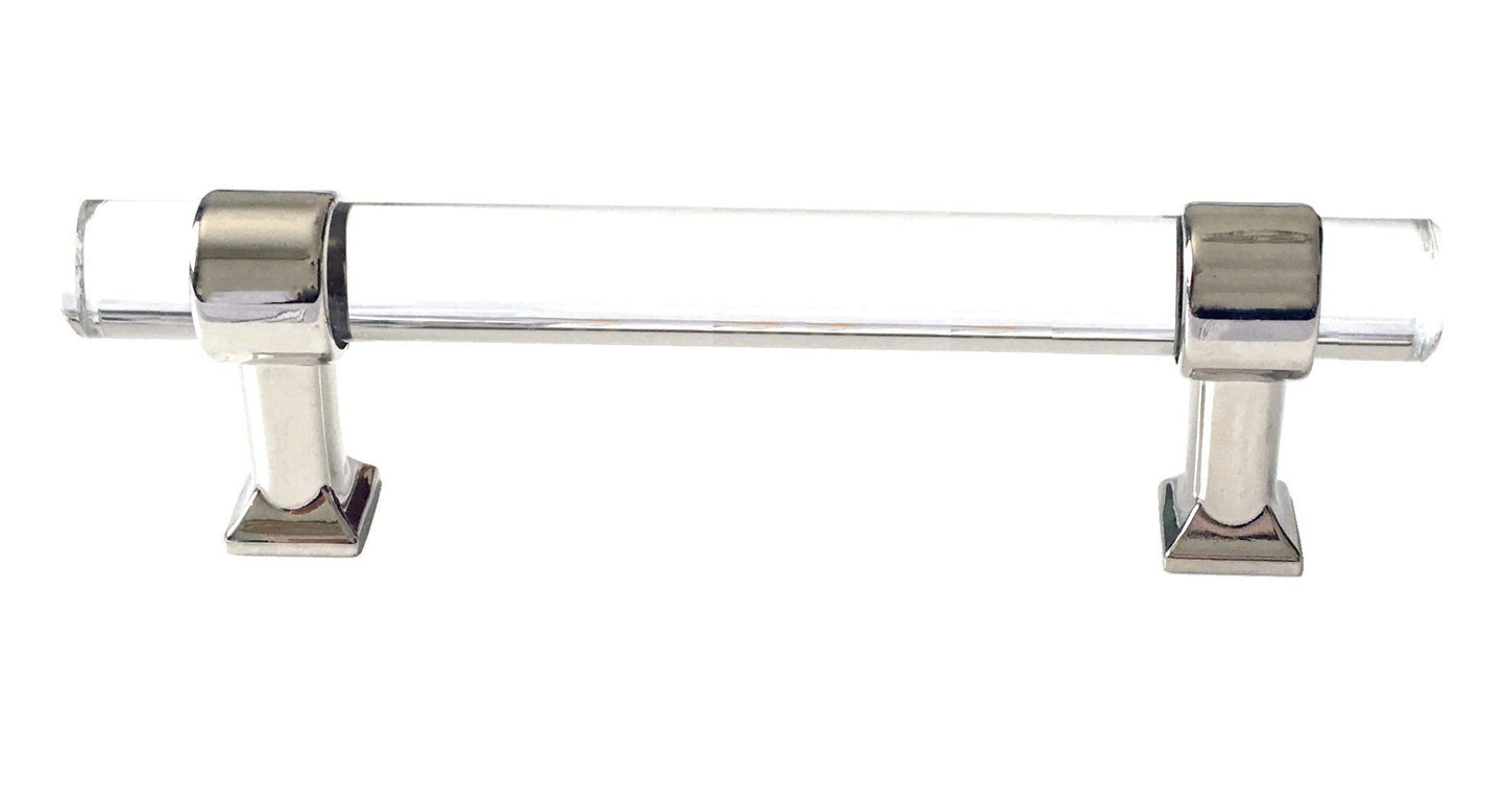 Acrylic Drawer Handles, Lucite Cabinet Pulls, Polished Chrome Silver, Minimalism Hardware