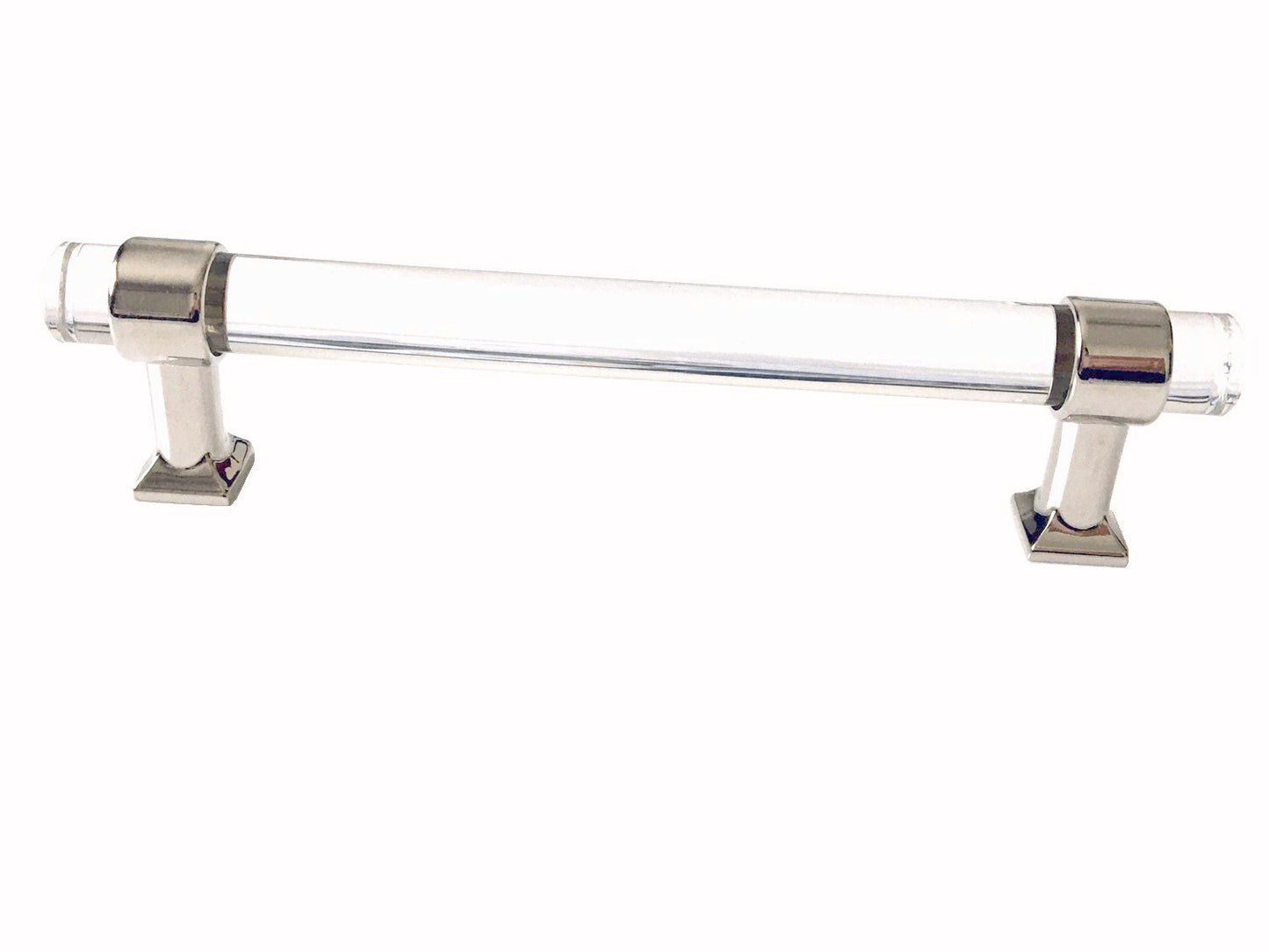 Acrylic Drawer Handles, Lucite Cabinet Pulls, Polished Chrome Silver, Minimalism Hardware