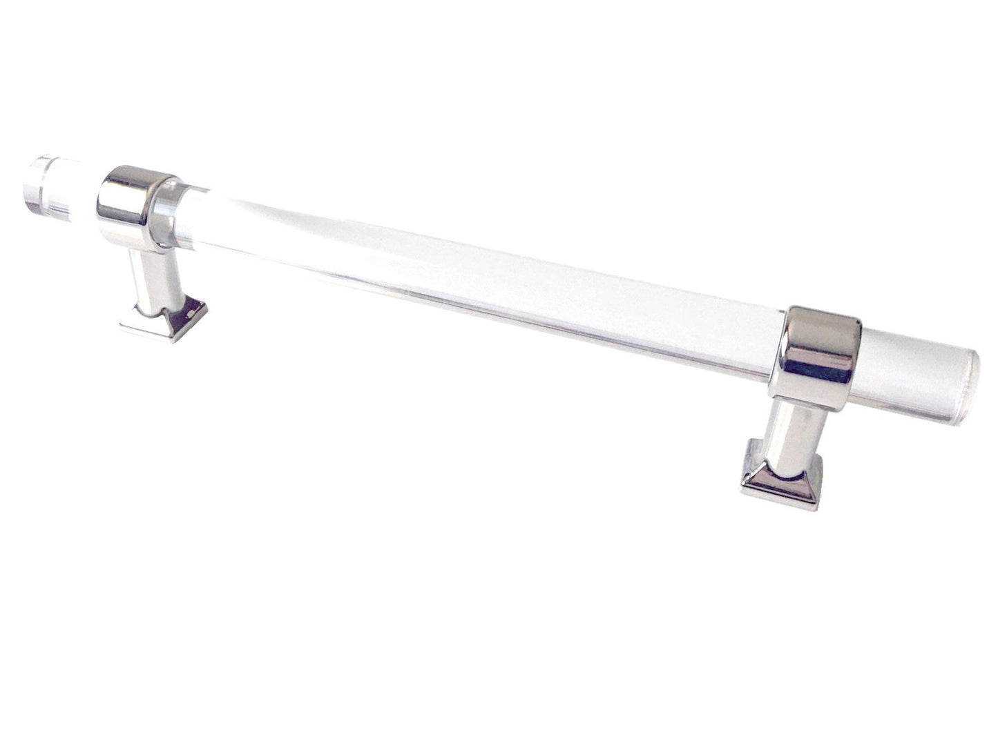Acrylic Drawer Handles, Lucite Cabinet Pulls, Polished Chrome Silver, Minimalism Hardware