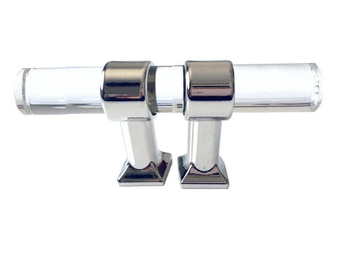 Acrylic Drawer Handles, Lucite Cabinet Pulls, Polished Chrome Silver, Minimalism Hardware