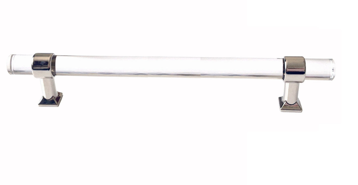 Acrylic Drawer Handles, Lucite Cabinet Pulls, Polished Chrome Silver, Minimalism Hardware