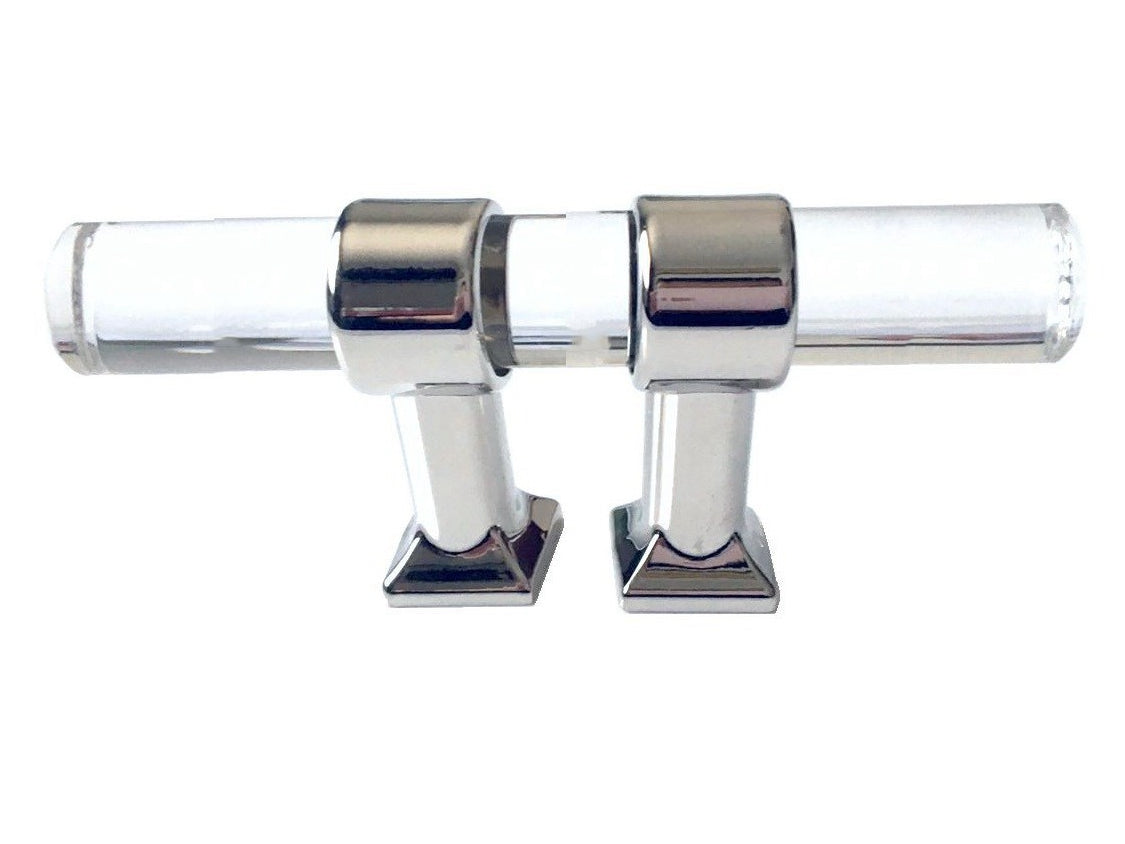 Acrylic Drawer Handles, Lucite Cabinet Pulls, Polished Chrome Silver, Minimalism Hardware