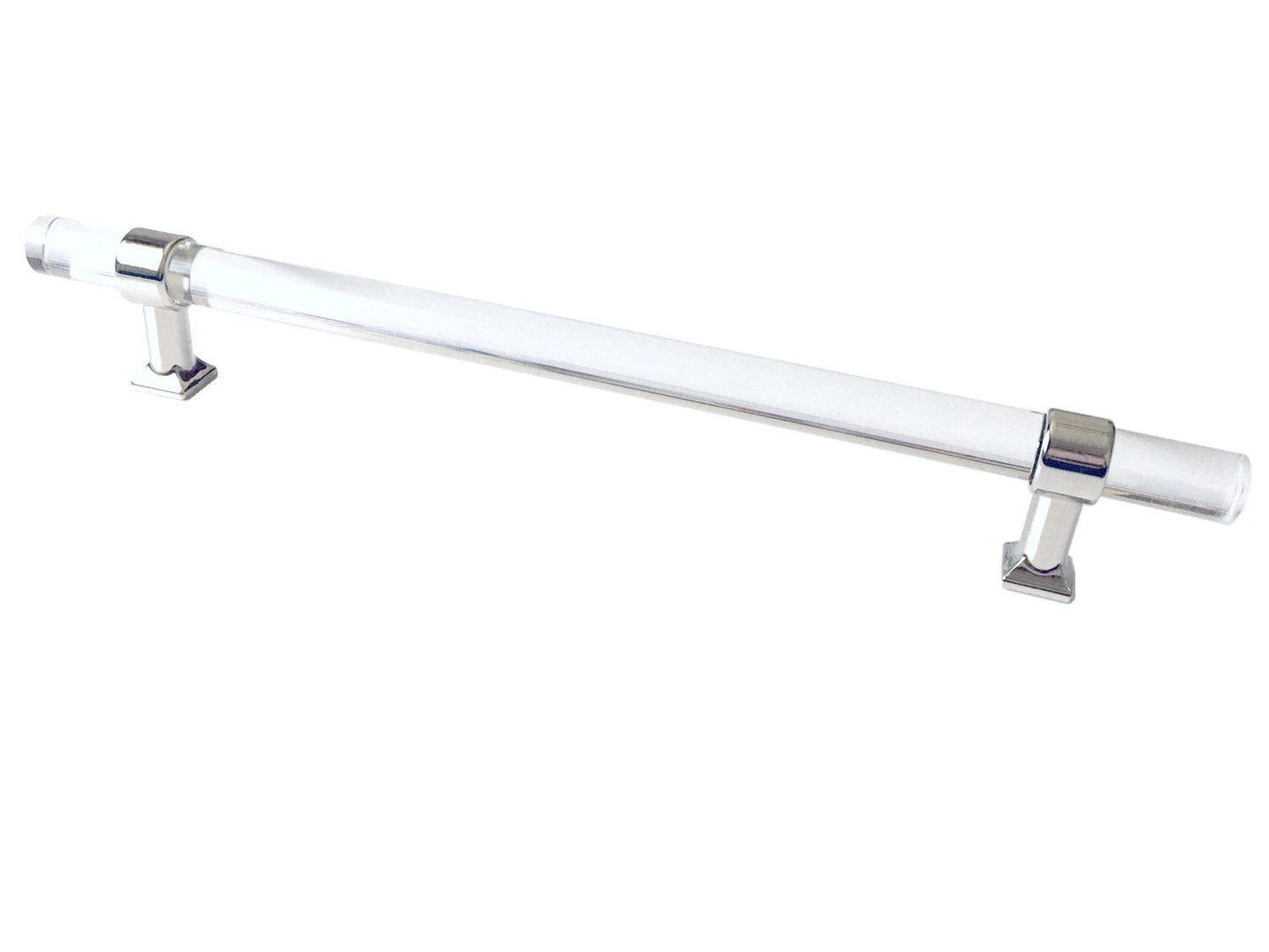 Acrylic Drawer Handles, Lucite Cabinet Pulls, Polished Chrome Silver, Minimalism Hardware