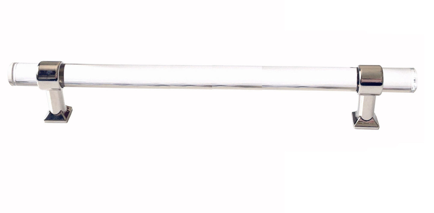 Acrylic Drawer Handles, Lucite Cabinet Pulls, Polished Chrome Silver, Minimalism Hardware