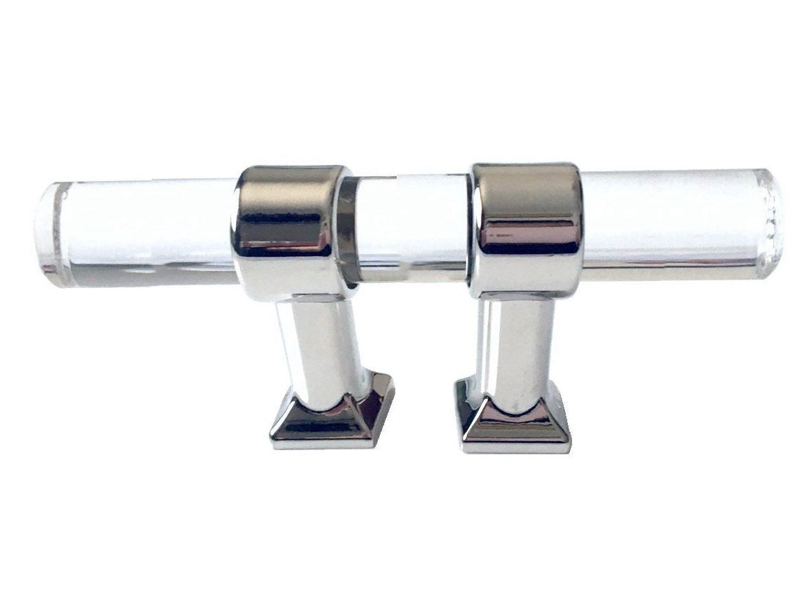 Acrylic Drawer Handles, Lucite Cabinet Pulls, Polished Chrome Silver, Minimalism Hardware