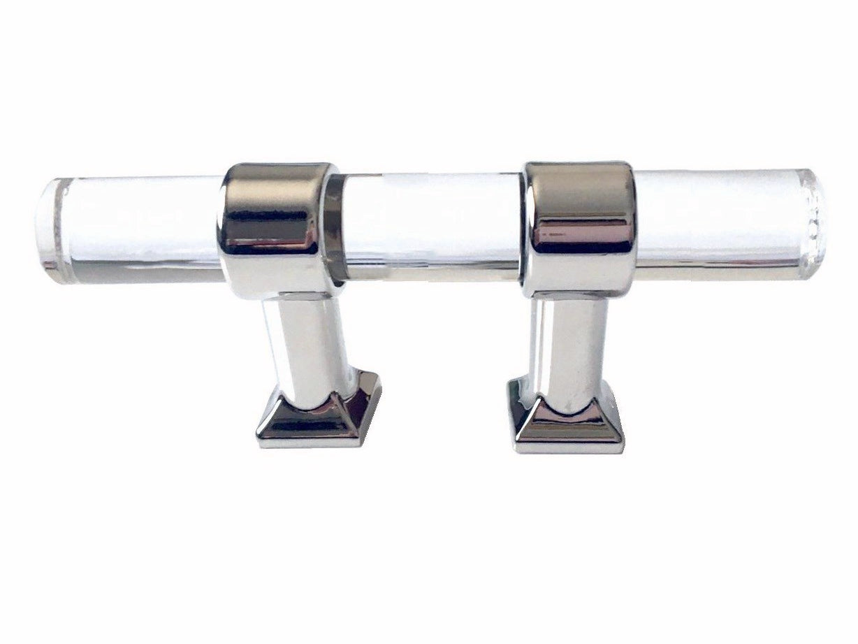 Acrylic Drawer Handles, Lucite Cabinet Pulls, Polished Chrome Silver, Minimalism Hardware
