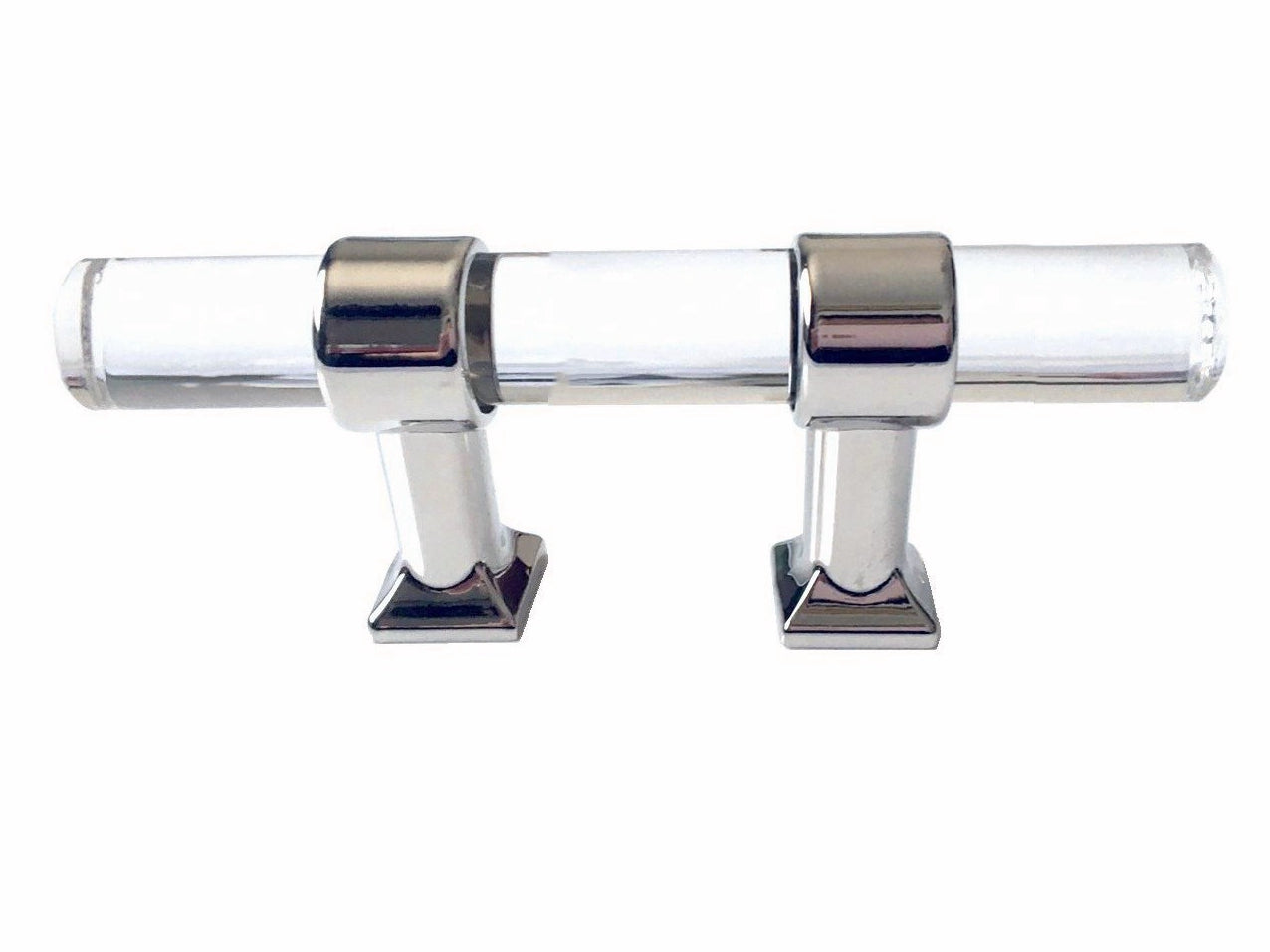 Acrylic Drawer Handles, Lucite Cabinet Pulls, Polished Chrome Silver, Minimalism Hardware