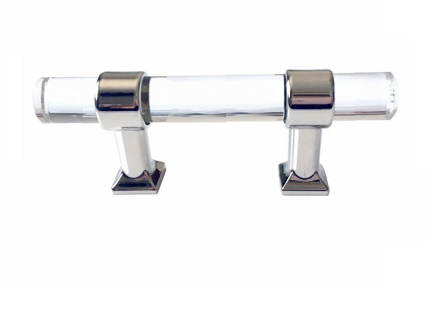 Acrylic Drawer Handles, Lucite Cabinet Pulls, Polished Chrome Silver, Minimalism Hardware