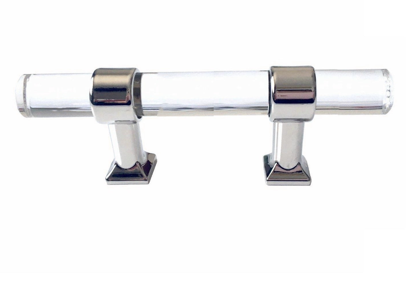 Acrylic Drawer Handles, Lucite Cabinet Pulls, Polished Chrome Silver, Minimalism Hardware