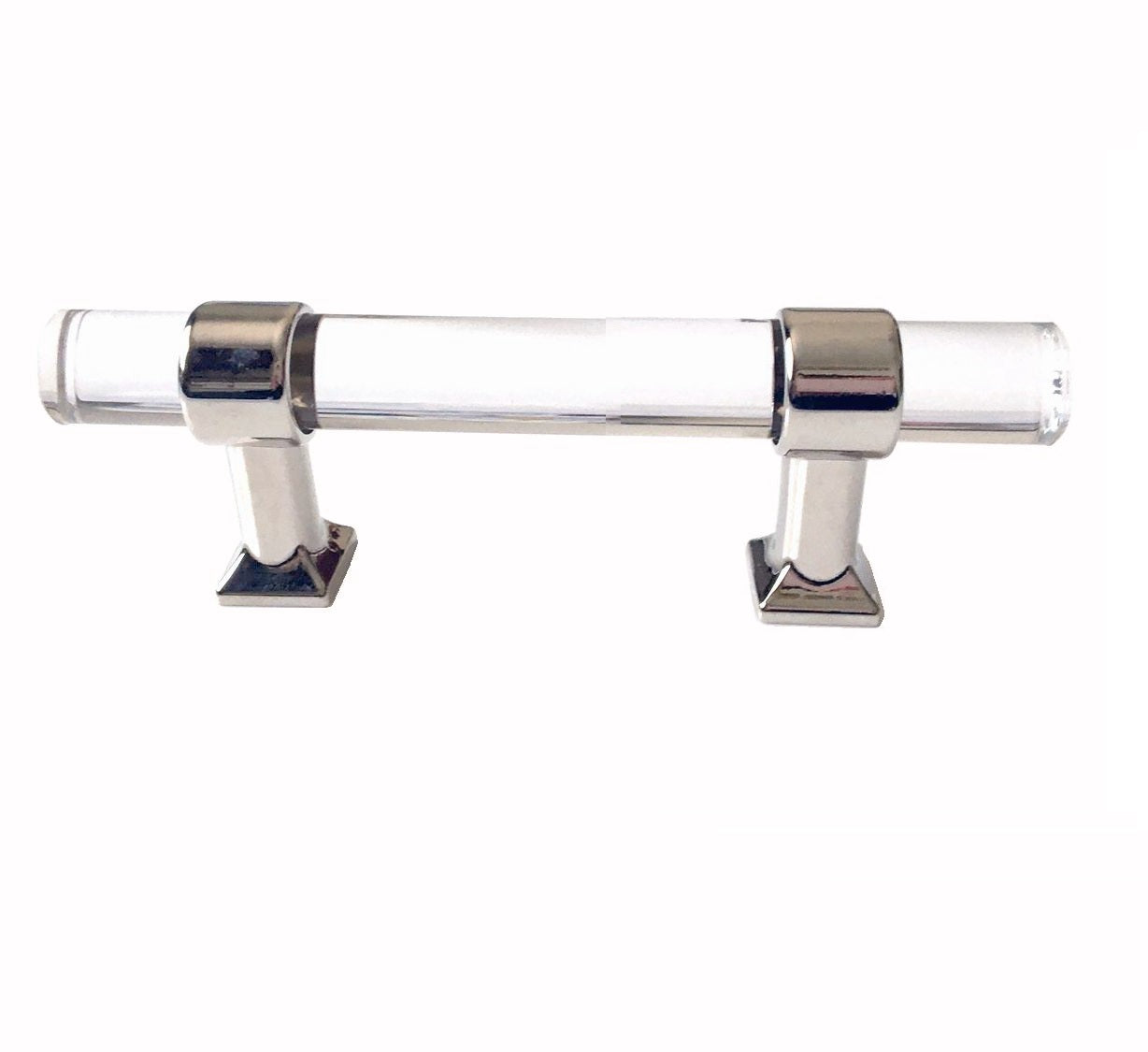 Acrylic Drawer Handles, Lucite Cabinet Pulls, Polished Chrome Silver, Minimalism Hardware