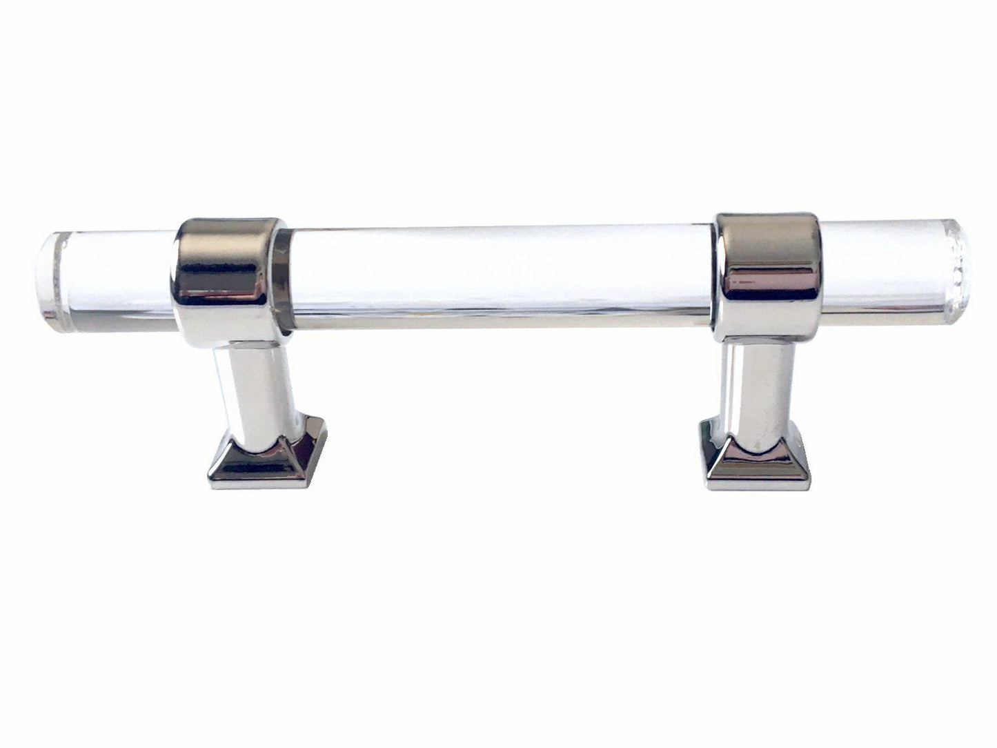 Acrylic Drawer Handles, Lucite Cabinet Pulls, Polished Chrome Silver, Minimalism Hardware