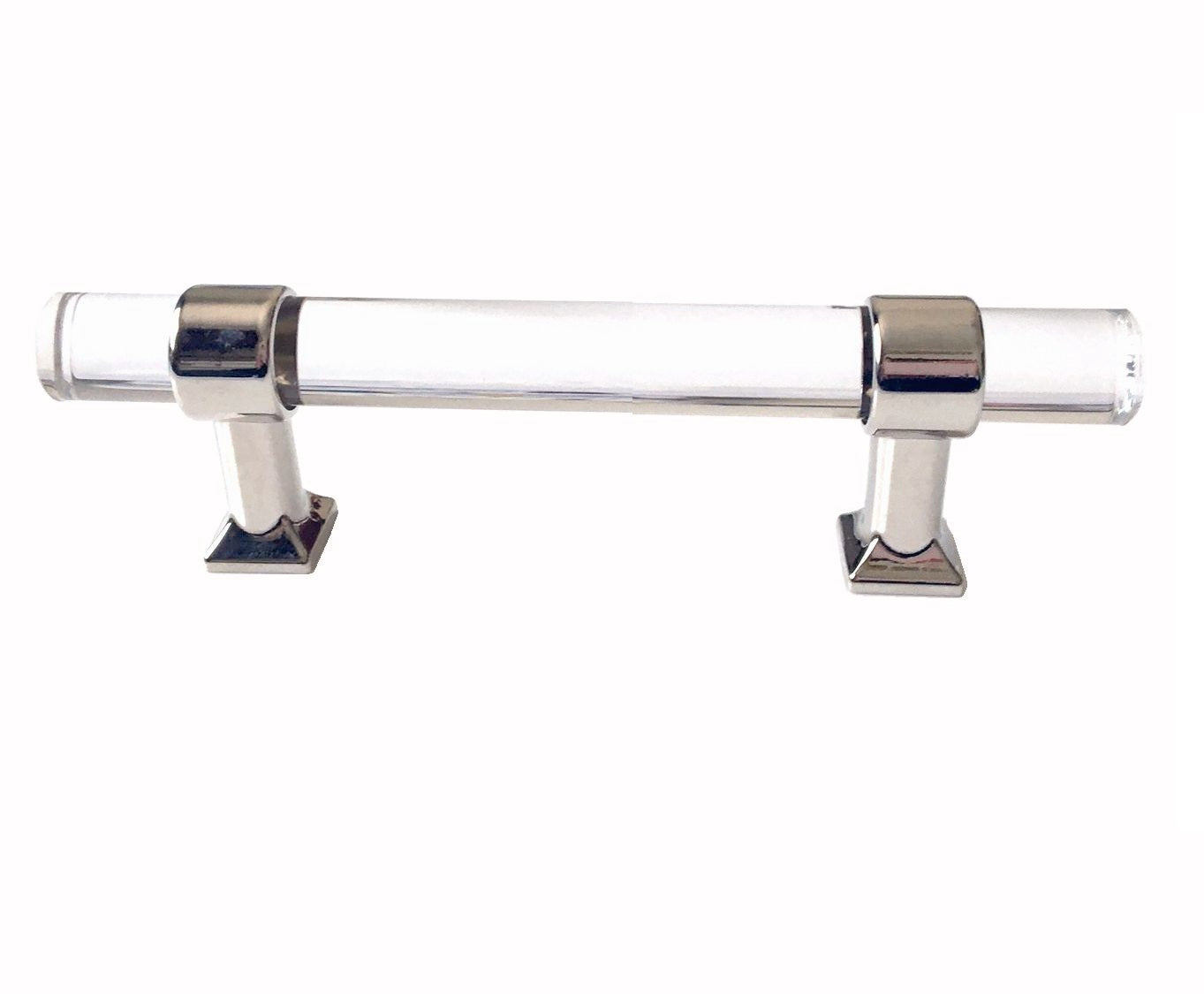 Acrylic Drawer Handles, Lucite Cabinet Pulls, Polished Chrome Silver, Minimalism Hardware