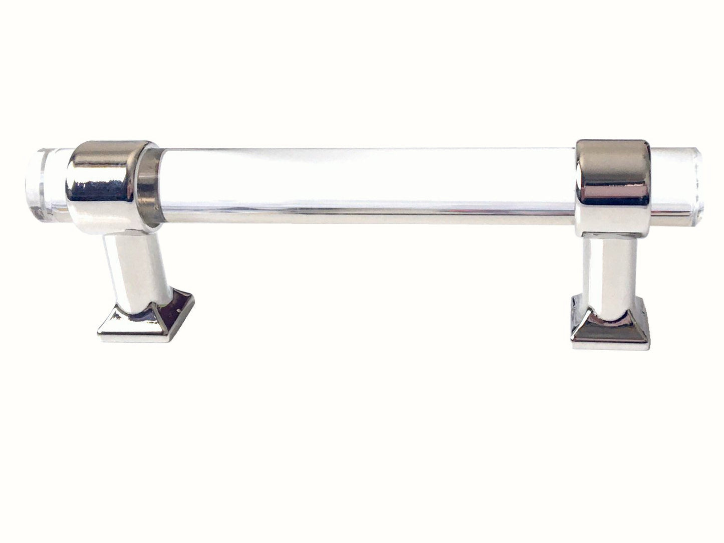 Acrylic Drawer Handles, Lucite Cabinet Pulls, Polished Chrome Silver, Minimalism Hardware