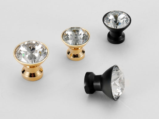 Crystal Glass Diamond Cut Drawer Pulls - Gold/Matte Black