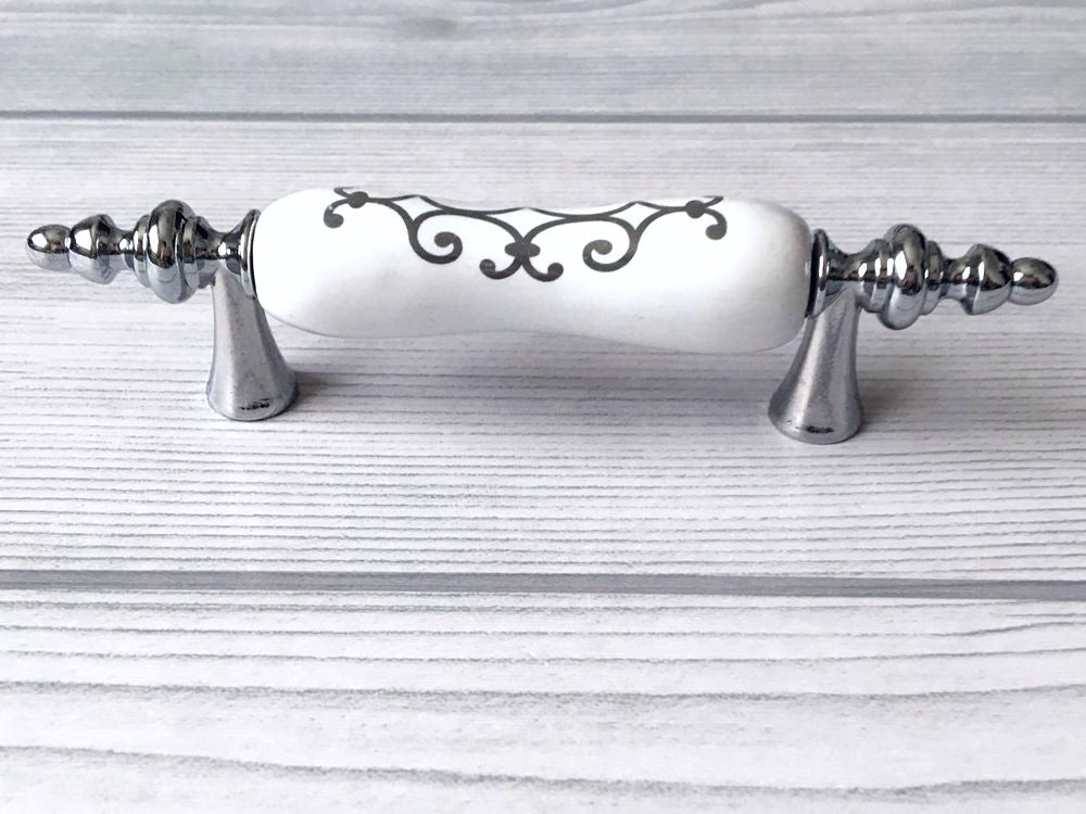 3" Centers Porcelain Cabinet Pull, Ceramic Drawer Handles 76 mm Holes