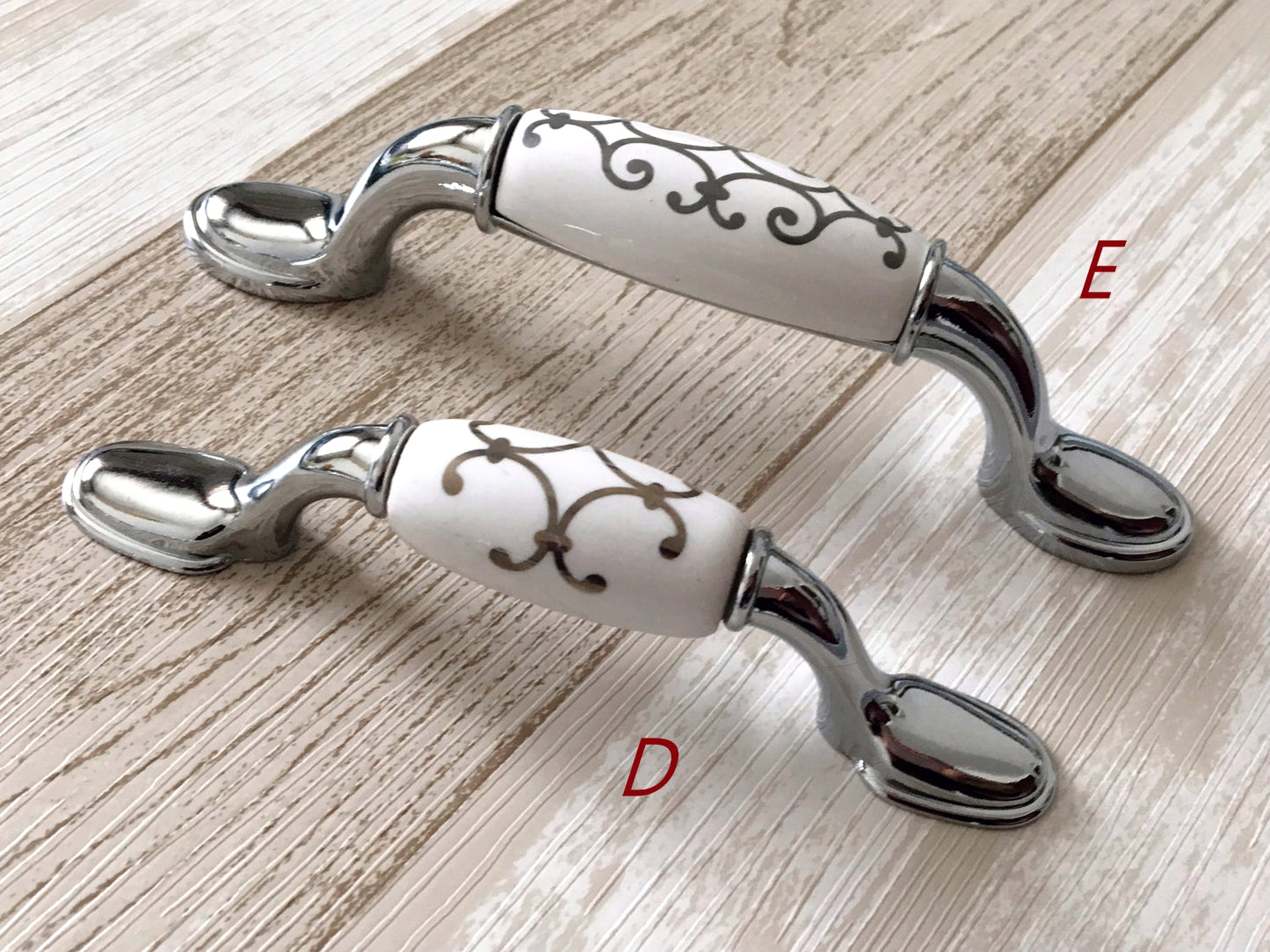 Porcelain Cabinet Pulls & Knobs, White Silver, Kitchen Hardware