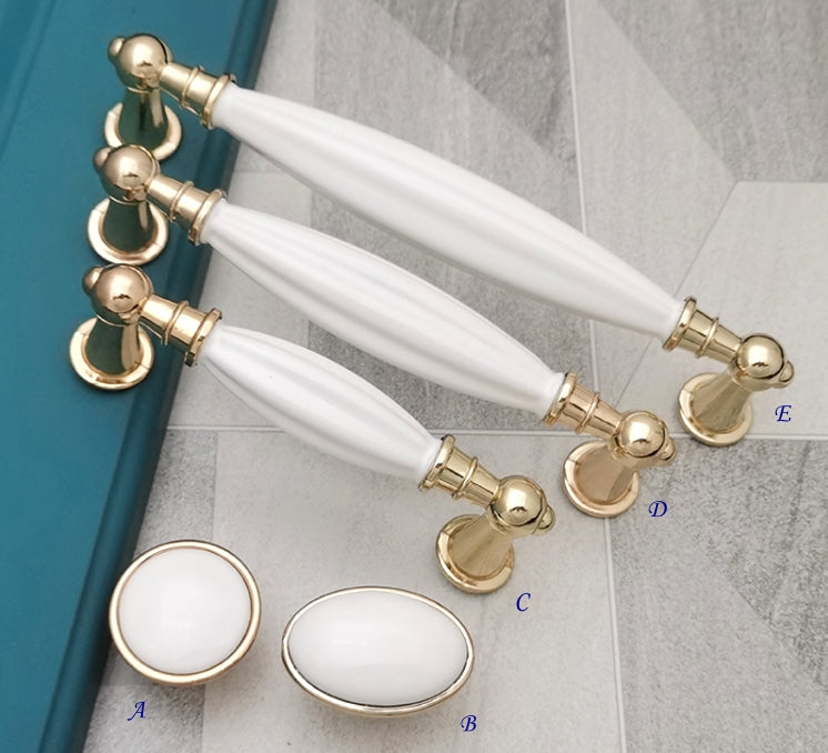 3.75" 5" 6.25" White Ceramic Handles - Elegant Kitchen Hardware