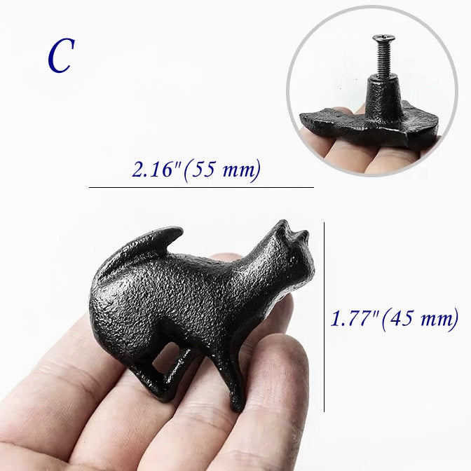 Cat Drawer Knobs, Antique Black, Rustic Hardware, Cast Iron