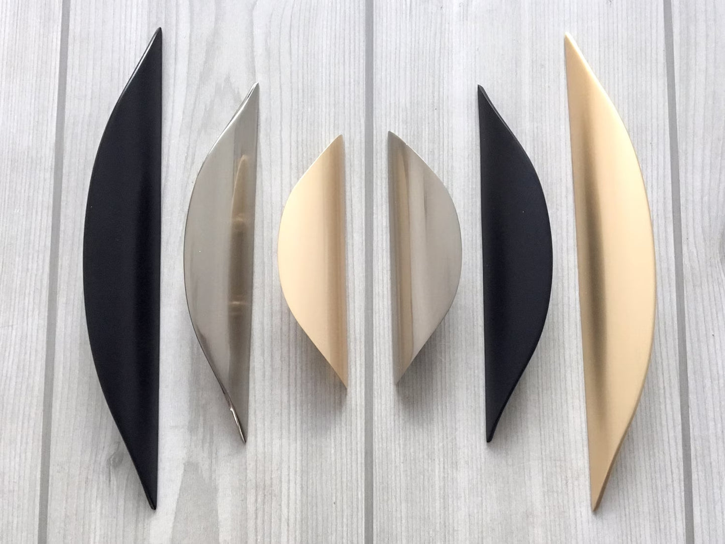 Finger Drawer Pulls, Cabinet Handles, Gold Nickel Black, Mid Century, 32 64 96 mm Holes