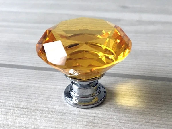Amber Glass Drawer Knobs with Backplate, Brown Polished Chrome, Kitchen Hardware