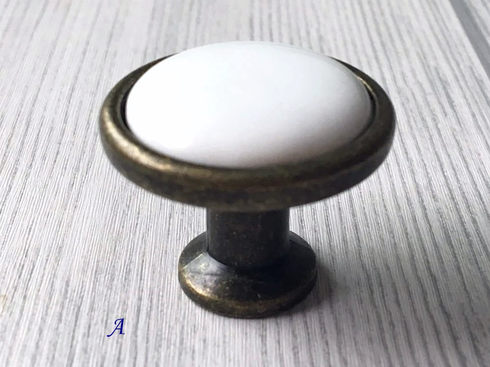 3.75" 5" Porcelain Drawer Pull,  White Antique Bronze, Kitchen Door Handle