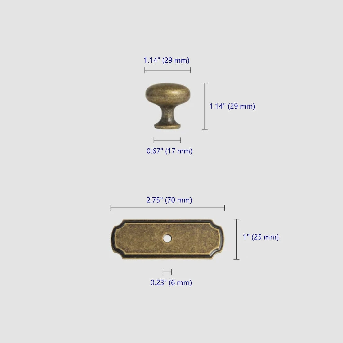 Aged Brass Drawer Knobs Backplate Dresser Knob Kitchen Cabinet Hardware MCM Rustic