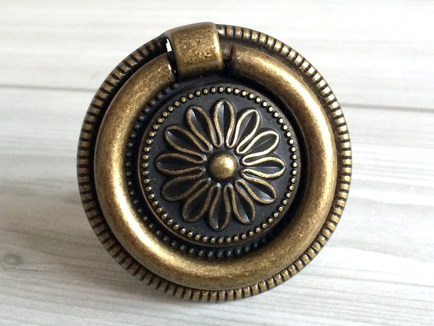 Aged Bronze Drop Ring Knobs Decorative Drawer Pull Vintage Style Cabinet Hardware Retro