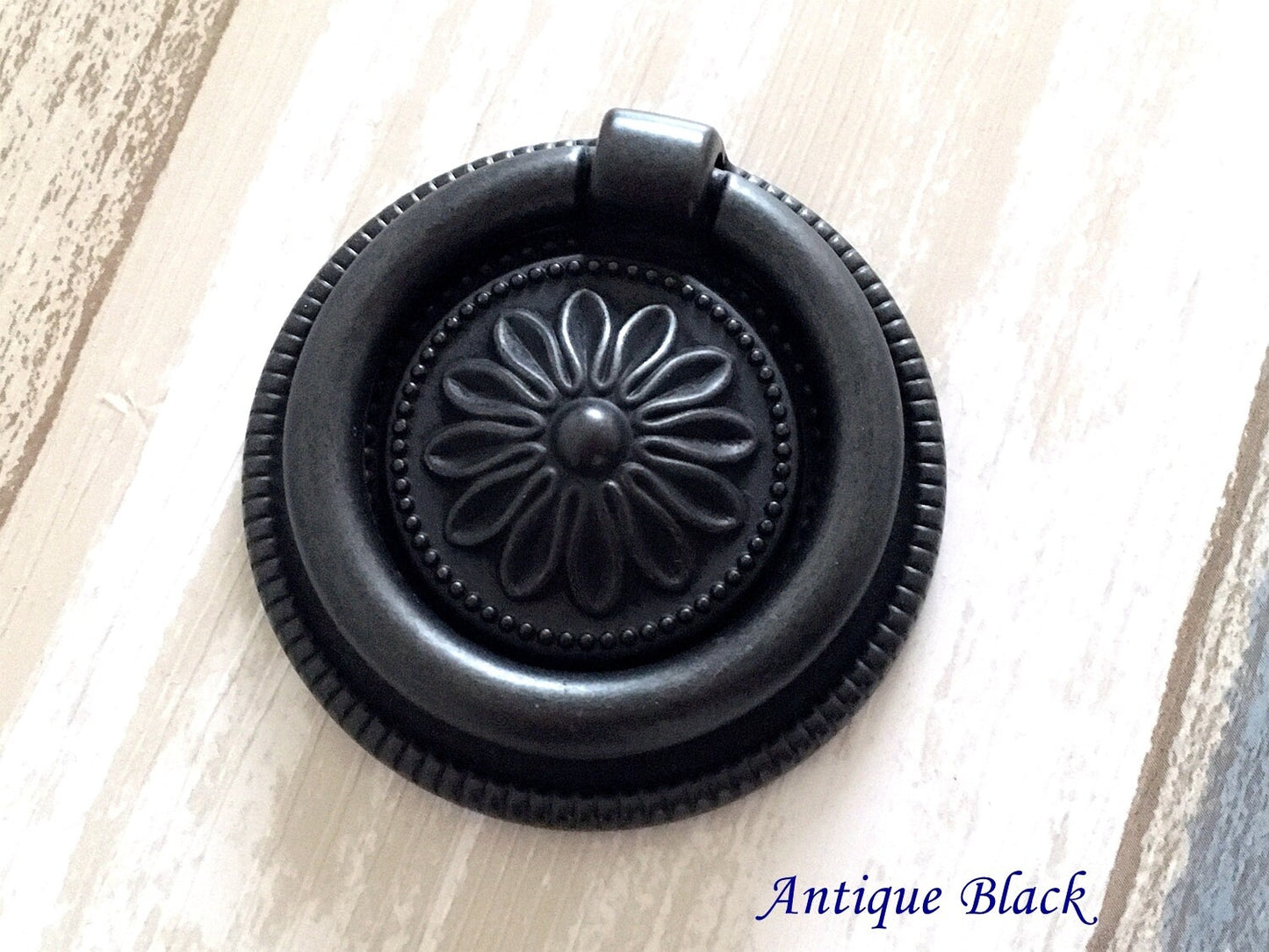 Antique Black Cabinet Doorknob Drop Ring Knob Drawer Pull Vintage Style Lynns Hardware
