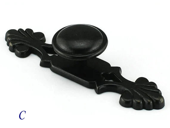 Antique Black Cabinet Knob Backplate Drawer Pulls Kitchen Hardware