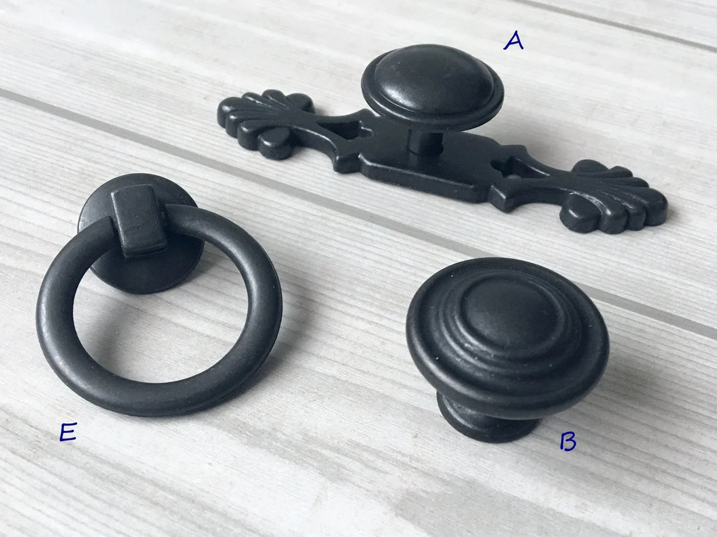 Antique Black Cabinet Knob Backplate Drop Ring Drawer Pulls Kitchen Hardware