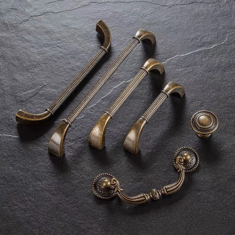 Antique Bronze Cabinet Pull Handles Rustic Traditional Kitchen Hardware