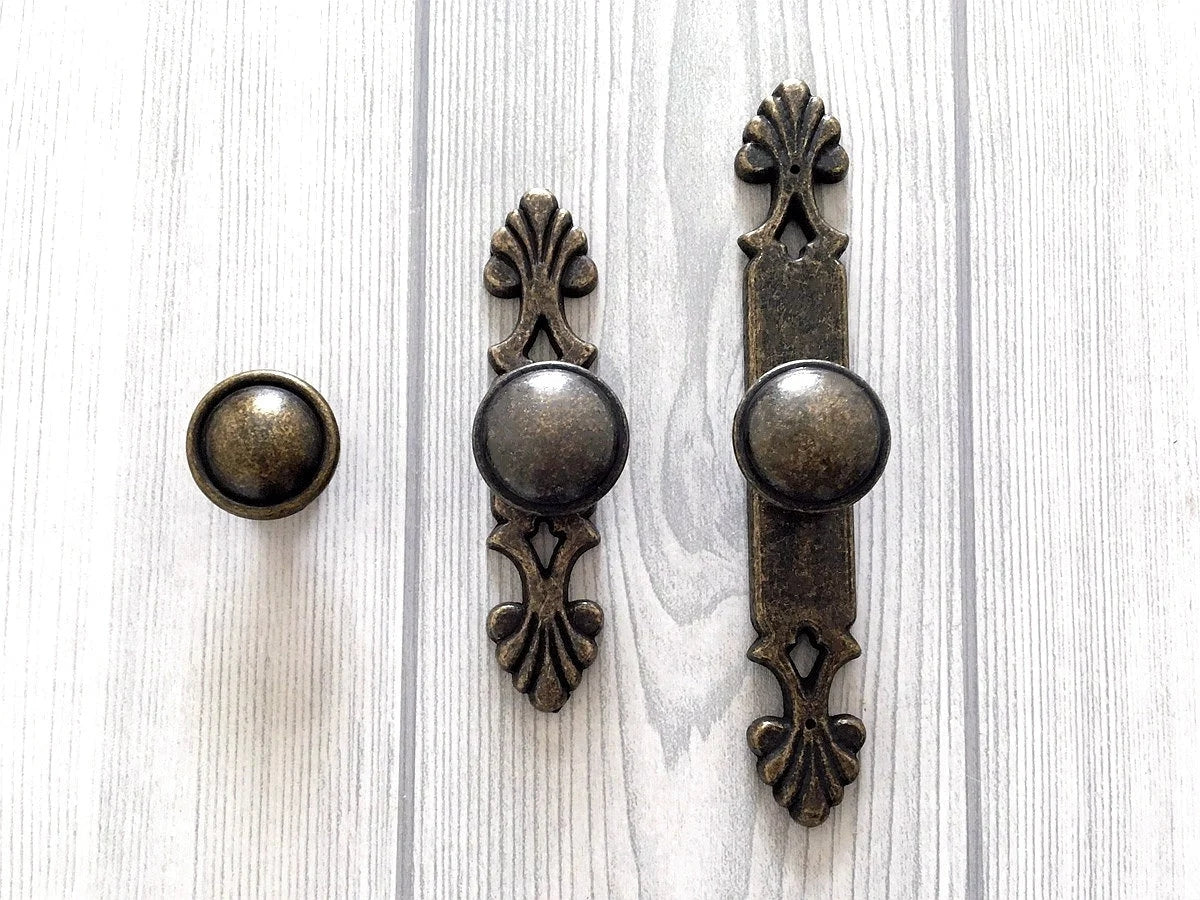 Antique Bronze Knob Backplate Cabinet Pull Dresser Drawer Knobs Rustic Retro Kitchen Hardware
