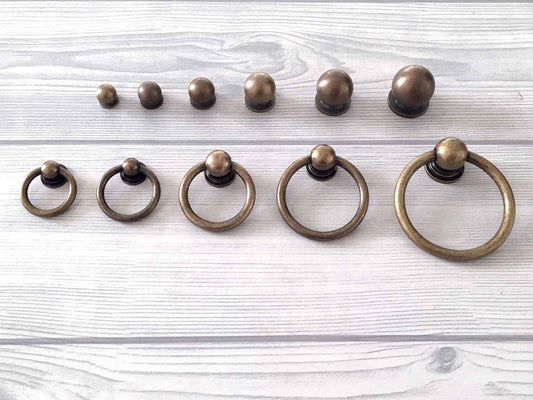 Small Brass knobs & Drop Ring Pulls - Antique Bronze