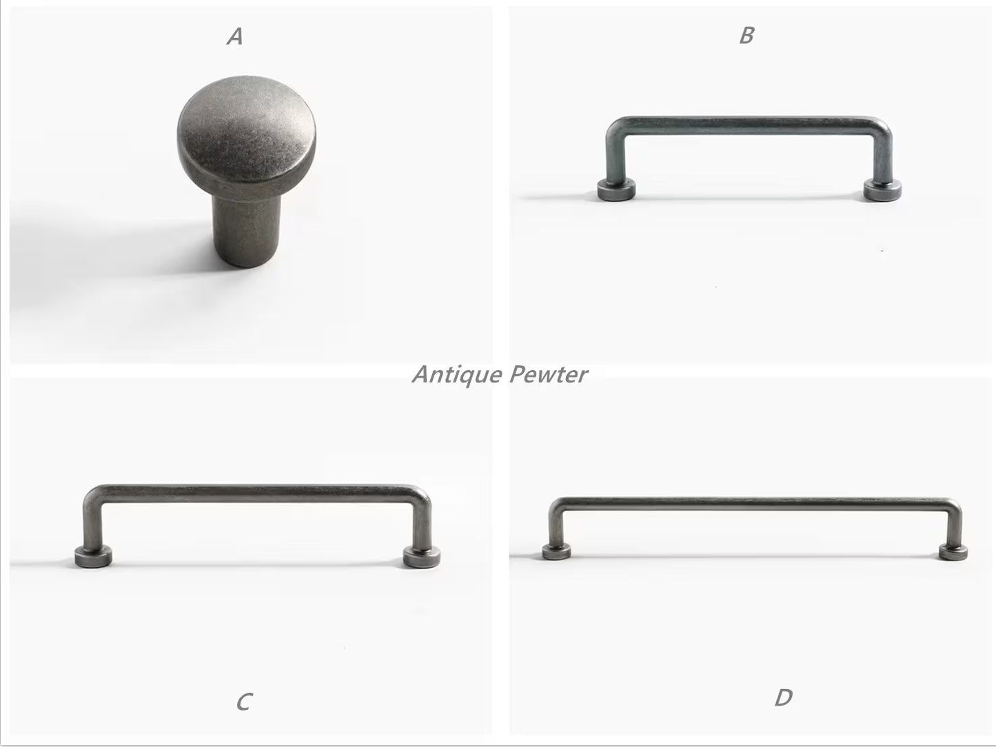 Antique Pewter Drawer Knobs Cabinet Pull Handles Rustic Slim