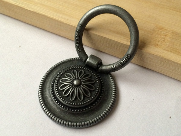 Antique Pewter Drop Ring Knobs Rustic Drawer Pull Vintage Style Cabiet Door Knob Hardware