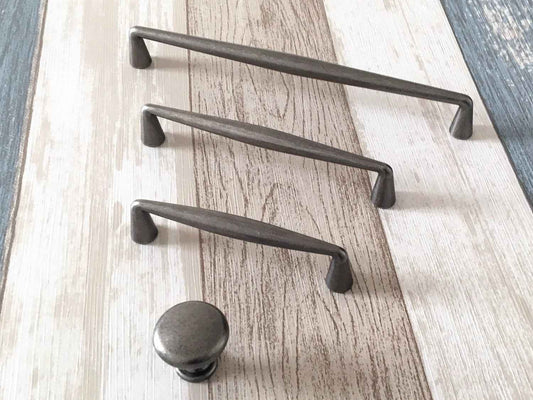 Antique Pewter Drawer D Pulls, Industrial Kitchen Hardware, 96 128 192 mm