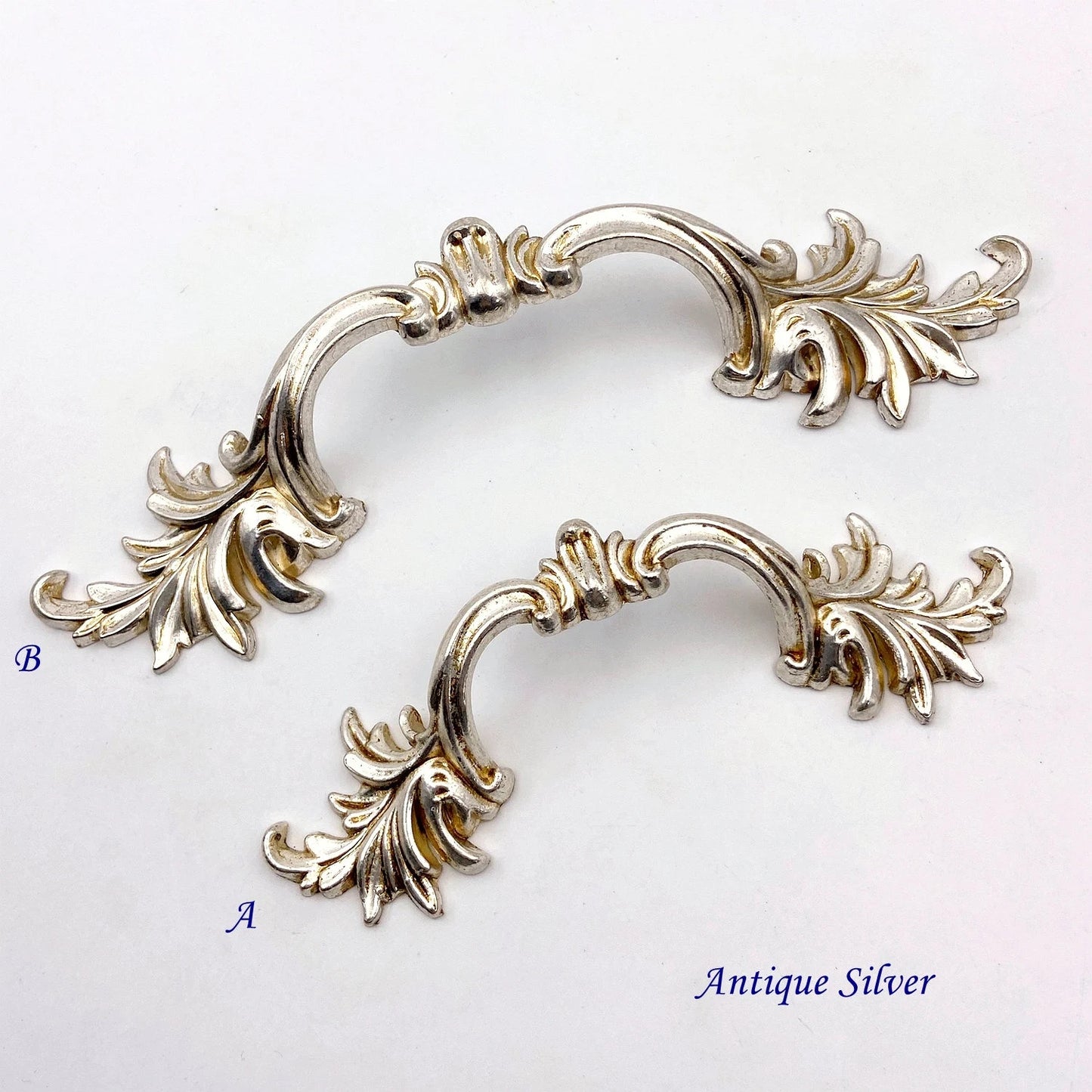2.5" 3.75" Leafy Drawer Pull Handles, Antique Silver Bronze White Rose Gold, French Provincial Hardware 64 96 mm