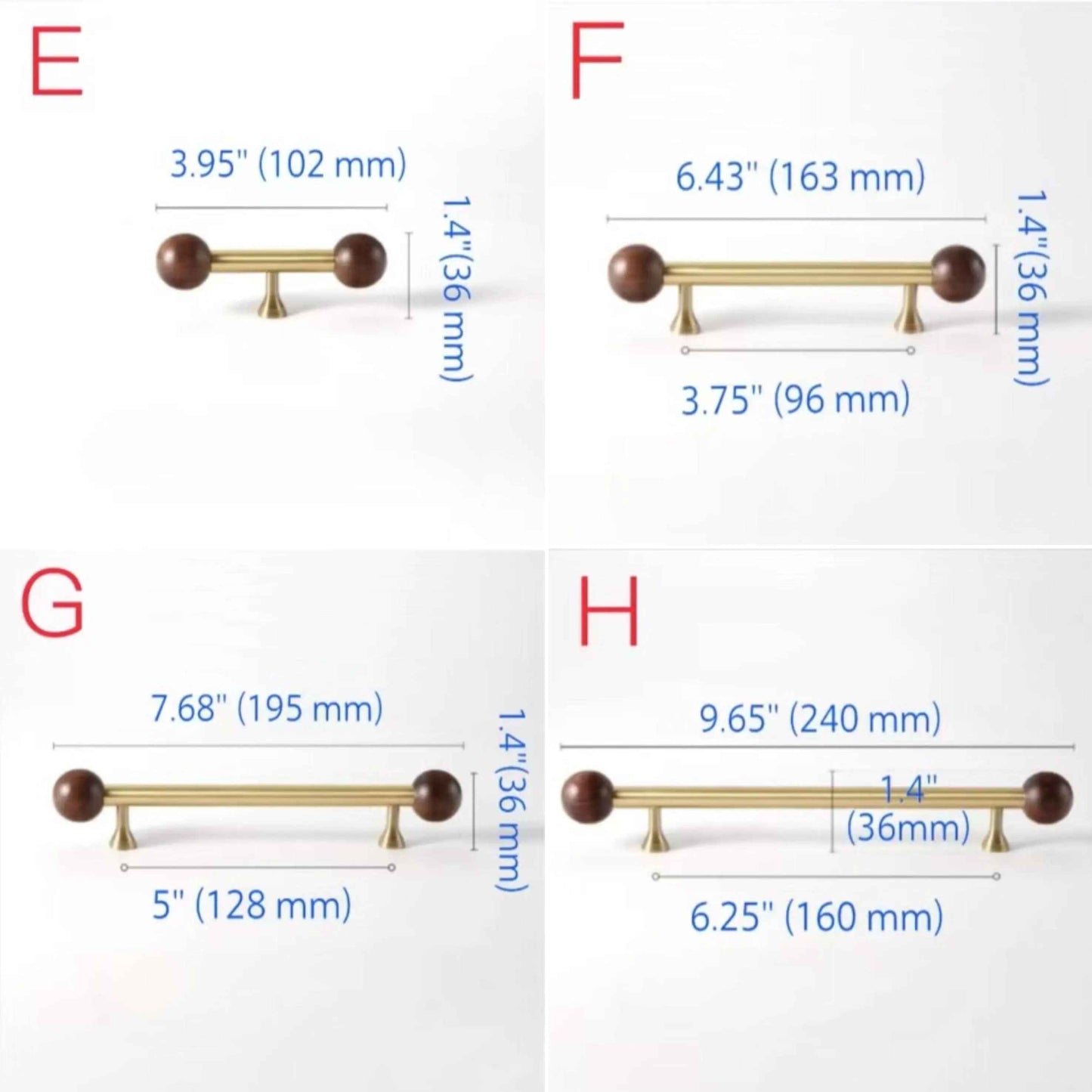 Walnut Brass Cabinet Drawer Pull - Japandi Kitchen Hardware