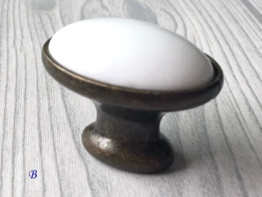 3.75" 5" Porcelain Drawer Pull,  White Antique Bronze, Kitchen Door Handle