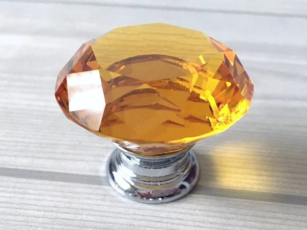 Amber Glass Drawer Knobs with Backplate, Brown Polished Chrome, Kitchen Hardware