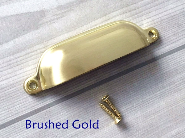 3.75" Centers Cup Drawer Pull, Gold, Silver, Bronze, Nickel, Pewter