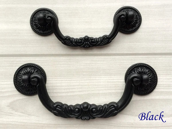 3.75" 5" Drop Bail Drawer Pulls, Antique Bronze Brass White Black, 96 128 mm Centers