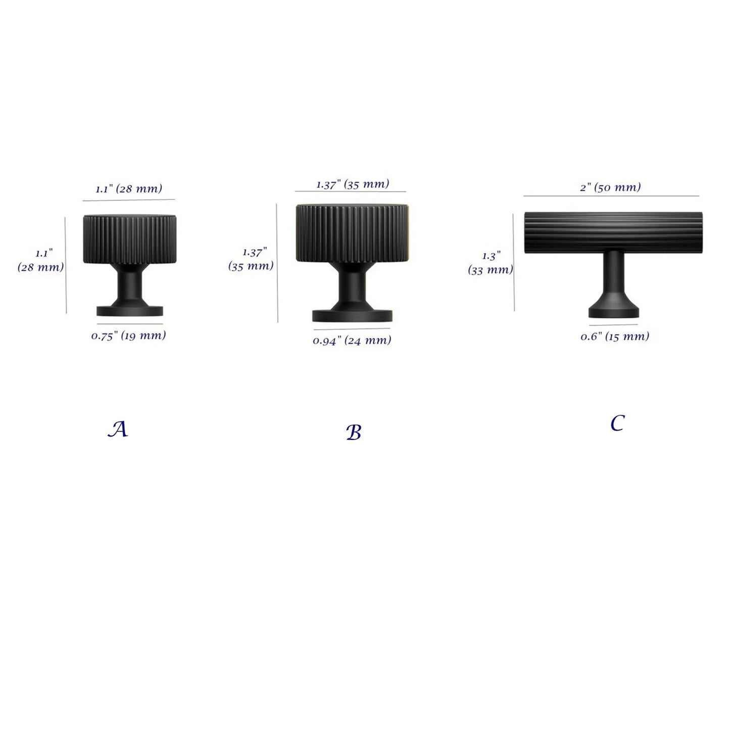 Black Fluted Cabinet Knobs Drawer Pull