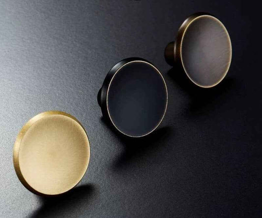 Solid Brass Concave Round Cabinet Knob, Gold Coffee Black