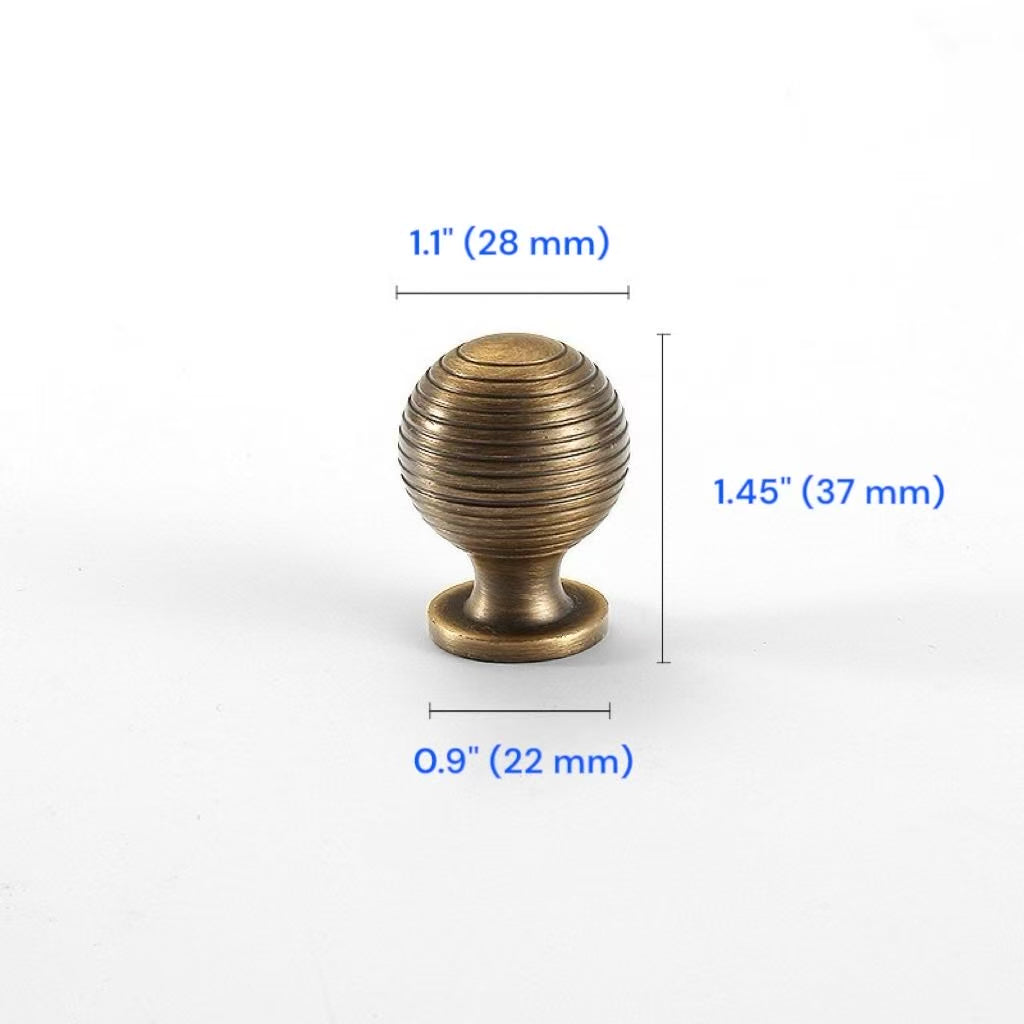 Brass Ball Knobs Aged Bronze Beehive Cabinet Door Pulls Dresser Handles 28 mm Hardware
